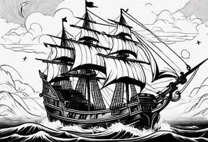 minimalist style pirate ship tattoo idea