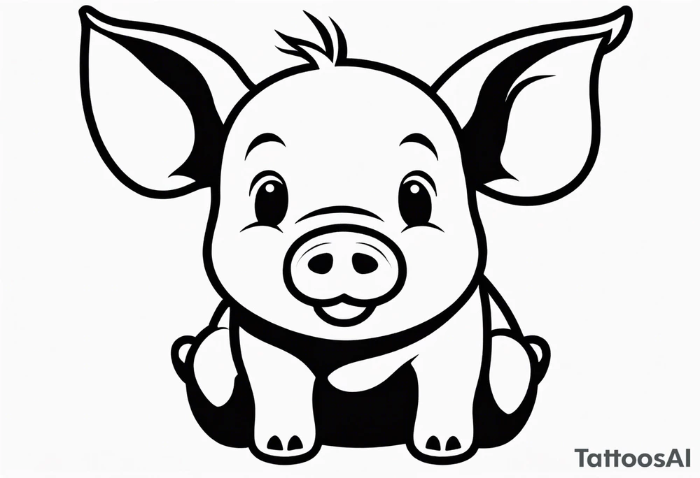 very cute happy piglet with small ears.
outline only.
black and white only.
only show the piglet. no extra lines or decoration.
no black shading.
draw only with very thin lines (1px)

should look like a tattoo that will only take 5 minutes to draw tattoo idea