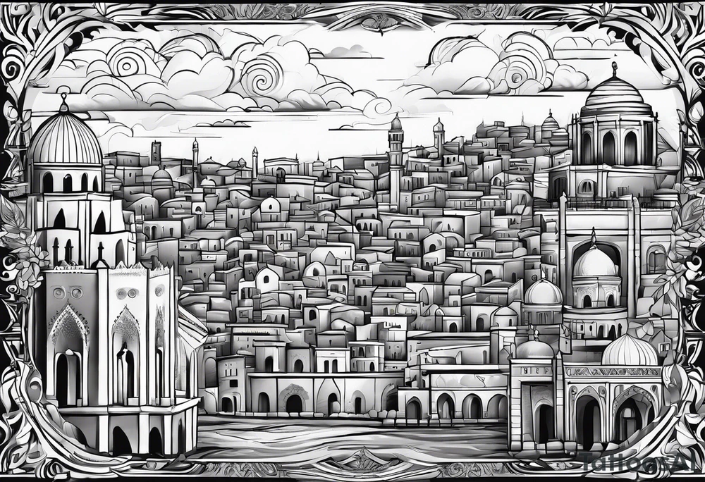israel city vector 
swirl  vignette tattoo idea