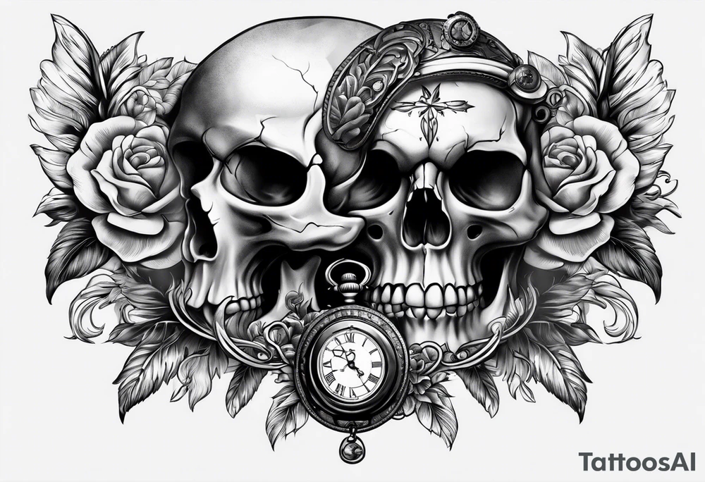 skull with pocket watch tattoo idea