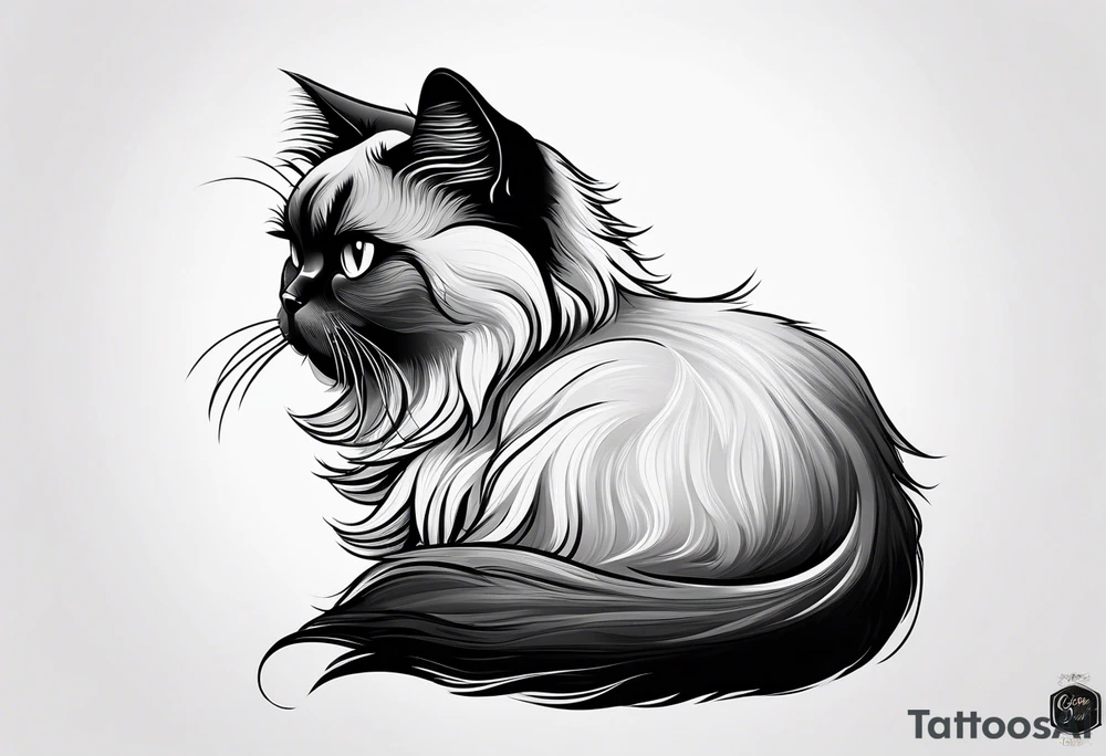 simple american traditional side profile persian cat tattoo idea