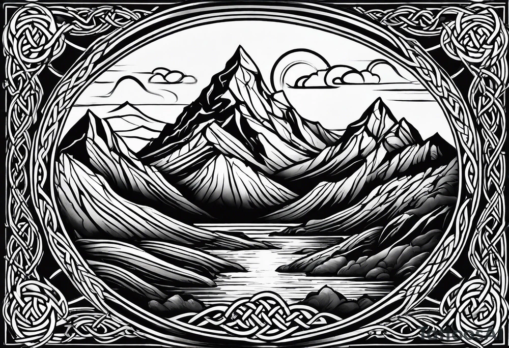 celtic knot and mountains tattoo idea