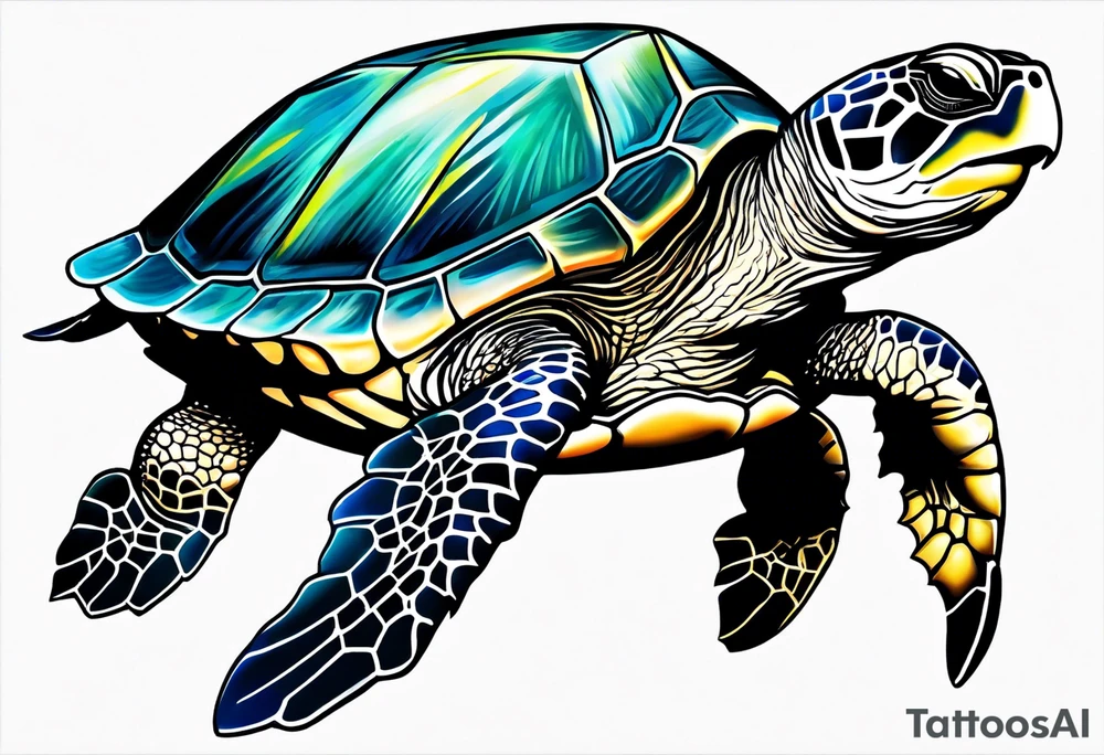 large sea turtle with the back right fin in lower left corner tattoo idea