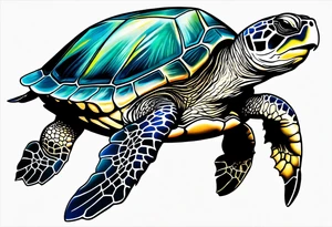 large sea turtle with the back right fin in lower left corner tattoo idea