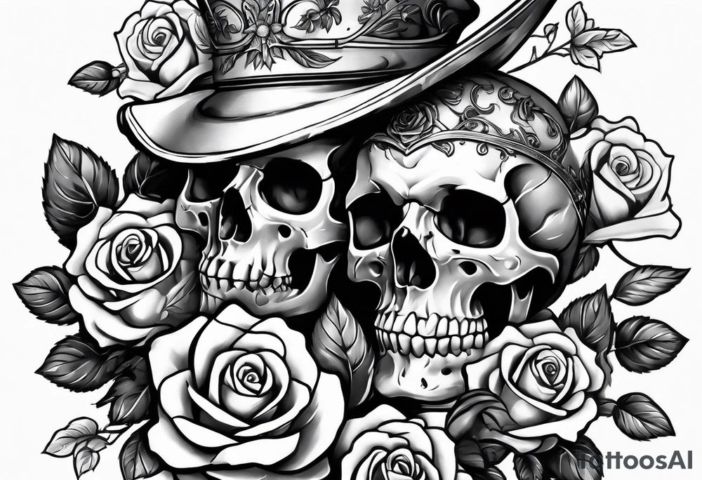 Sword and skull wrapped in roses tattoo idea