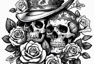 Sword and skull wrapped in roses tattoo idea