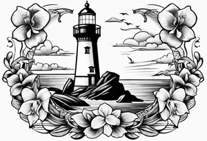 Lighthouse and an anchor and orchids tattoo idea