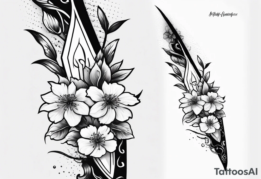 cherry blossom dagger tattoo idea