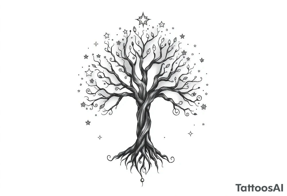 Tree of life at night sign stars and nebulae tattoo idea