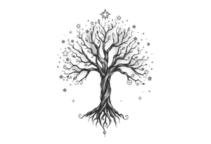 Tree of life at night sign stars and nebulae tattoo idea