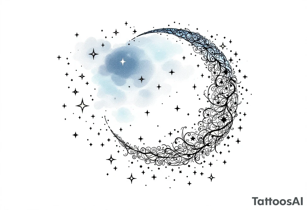 Moon and stars in sky tattoo idea