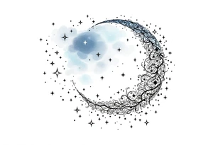 Moon and stars in sky tattoo idea