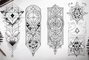 front knee tattoo with geometry, swirls & washes, background washes tattoo idea