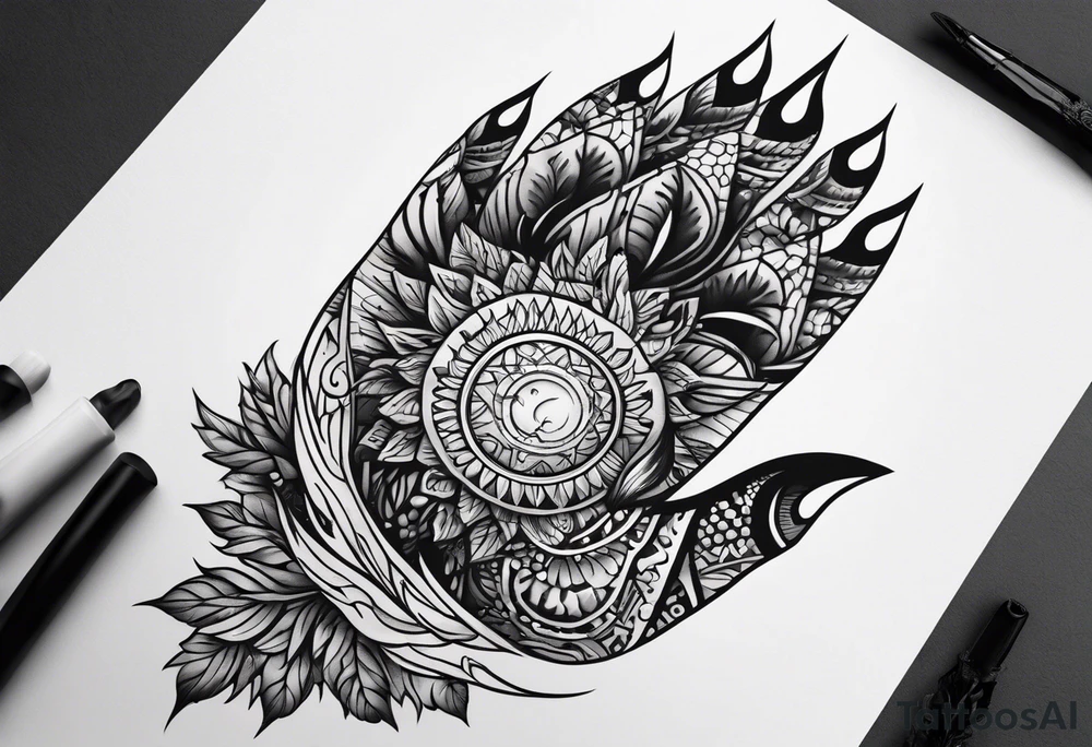 A hand holding fire tattoo idea