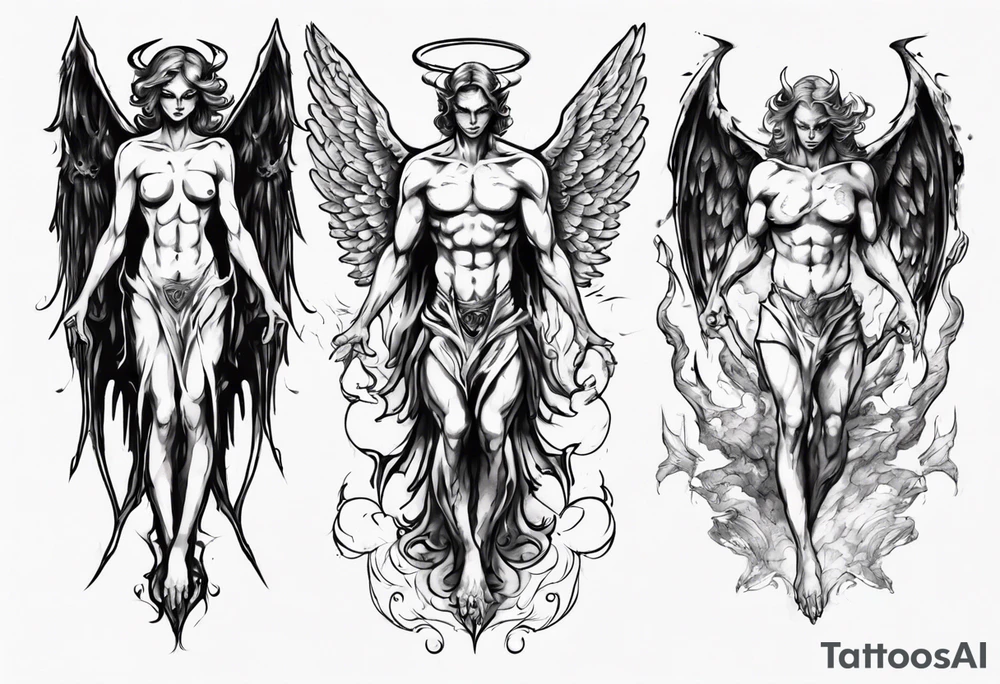 an angel transforming into a demon tattoo idea