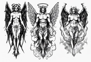 an angel transforming into a demon tattoo idea