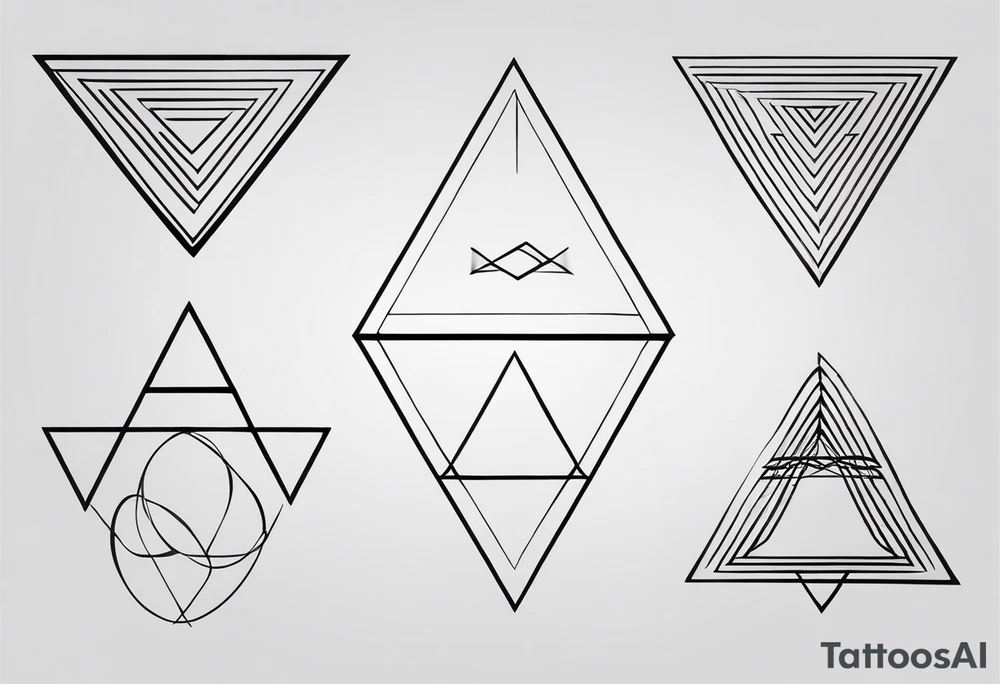 veey Minimalistic tattoo that will have three simple filled in shapes placed in a triangle formation. The top shape will be a geometric heart that symbolizes health. The bottom left will have a compass rose as a symbol for purpose. The bottom right will have three circles placed in a triangle formation to symbolize family. Tattoo should be minimalist with just the shapes filled in and no ornaments tattoo idea