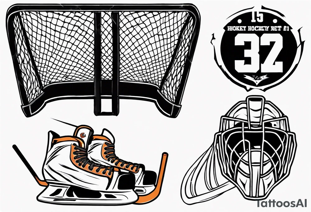 Hockey net with 3 jerseys hanging in the net tattoo idea