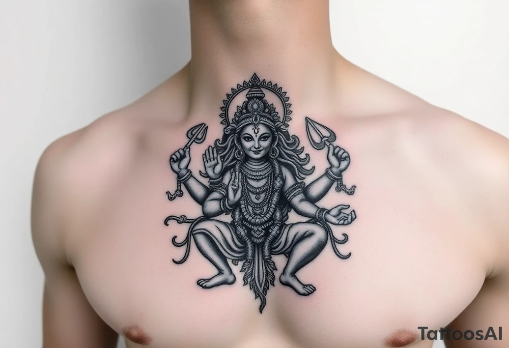 Durga Hindu god on chest tattoo idea