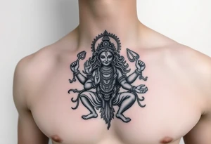 Durga Hindu god on chest tattoo idea