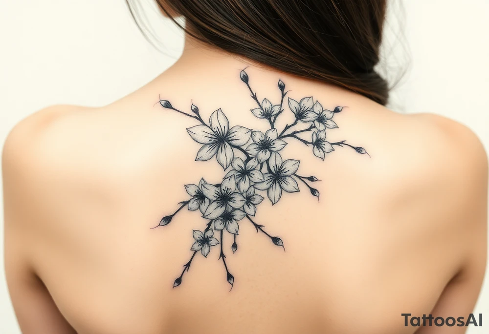 delicate cherry blossoms swirling in spring breeze with petals tattoo idea