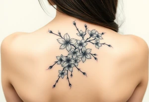 delicate cherry blossoms swirling in spring breeze with petals tattoo idea