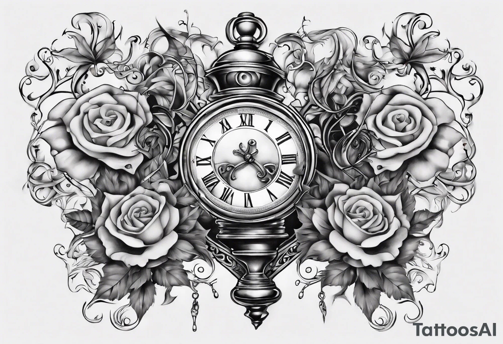 lots of filagree on the chest going onto the shoulder.  include an hour glass tattoo idea