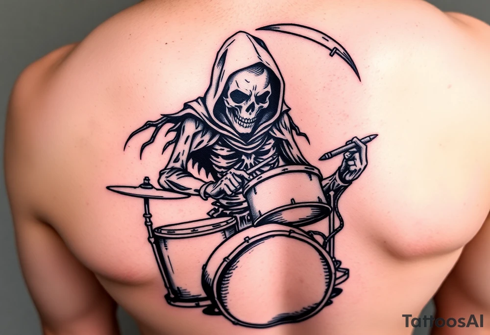 grim reaper playing the drums tattoo idea
