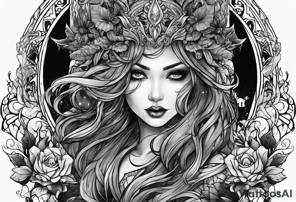A dark fantasy spooky themed tattoo idea