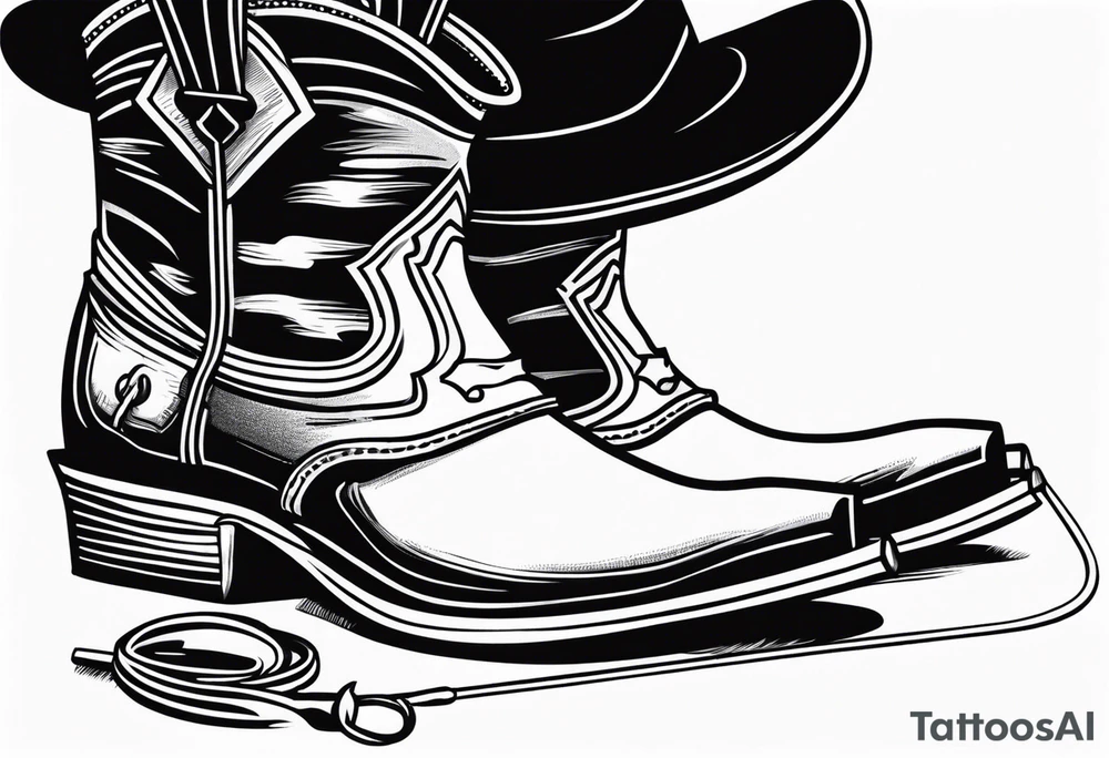 Square toe cowboy boots with tools and fishing rod coming out of them tattoo idea