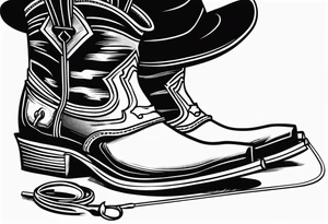 Square toe cowboy boots with tools and fishing rod coming out of them tattoo idea