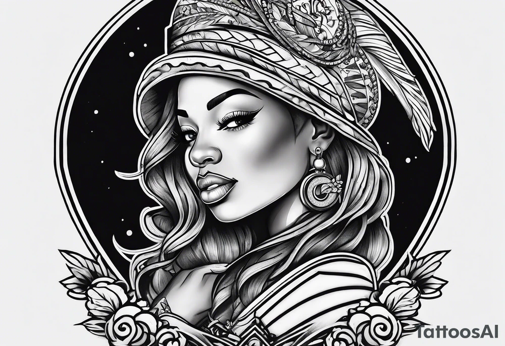 traditional style tattoo with a black woman skateboarding tattoo idea