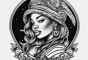 traditional style tattoo with a black woman skateboarding tattoo idea