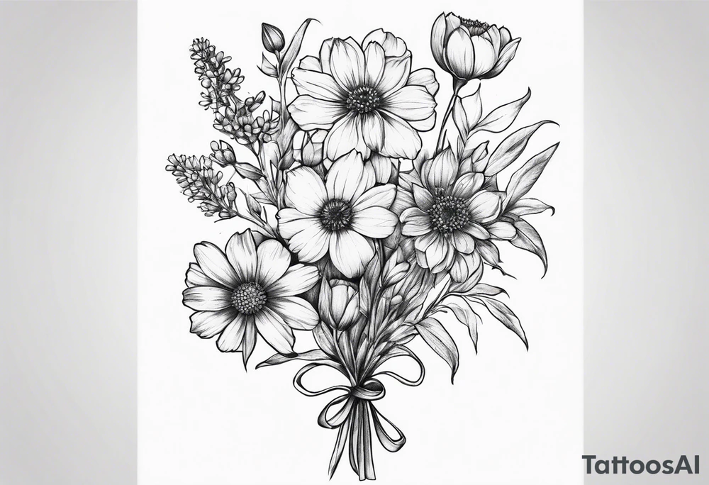 small long stem wildflower bouquet across fott tattoo idea