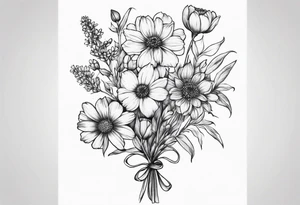 small long stem wildflower bouquet across fott tattoo idea