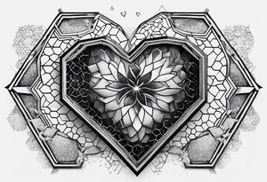 hexagon chest heart  surrounded by hexagons tattoo idea