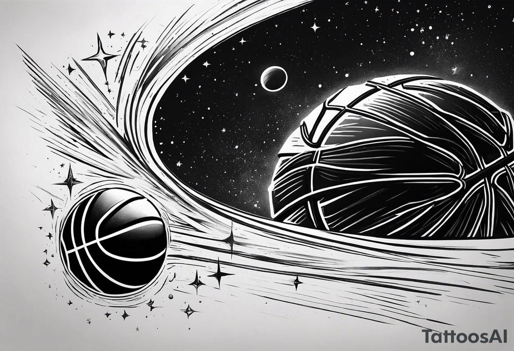Basketball as a shooting star in a black hole that’s a basketball hoop tattoo idea