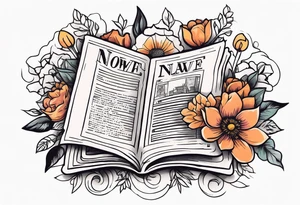 newspaper 
 surrounded by flowers tattoo idea