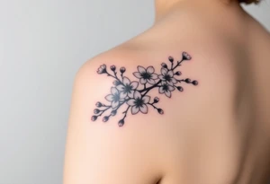 delicate cherry blossoms swirling in spring breeze with petals, on arm tattoo idea