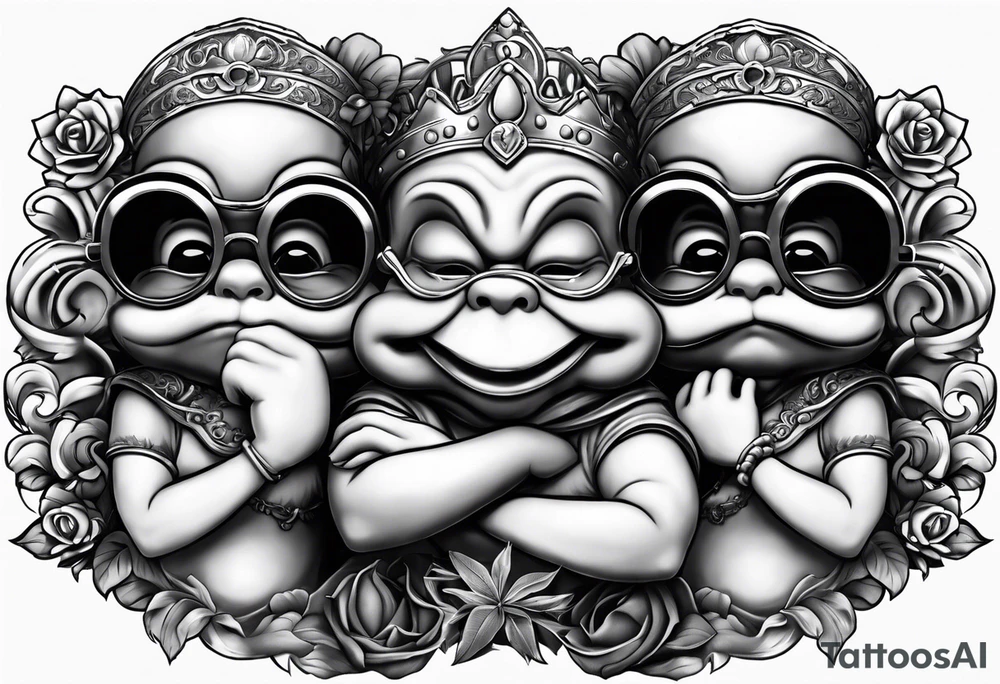 speak no evil see no evil hear no evil with disney characters tattoo idea