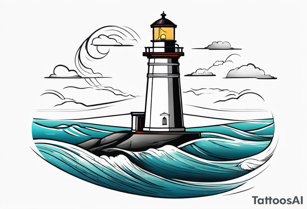 lighthouse in very fine line with a rough sea tattoo idea