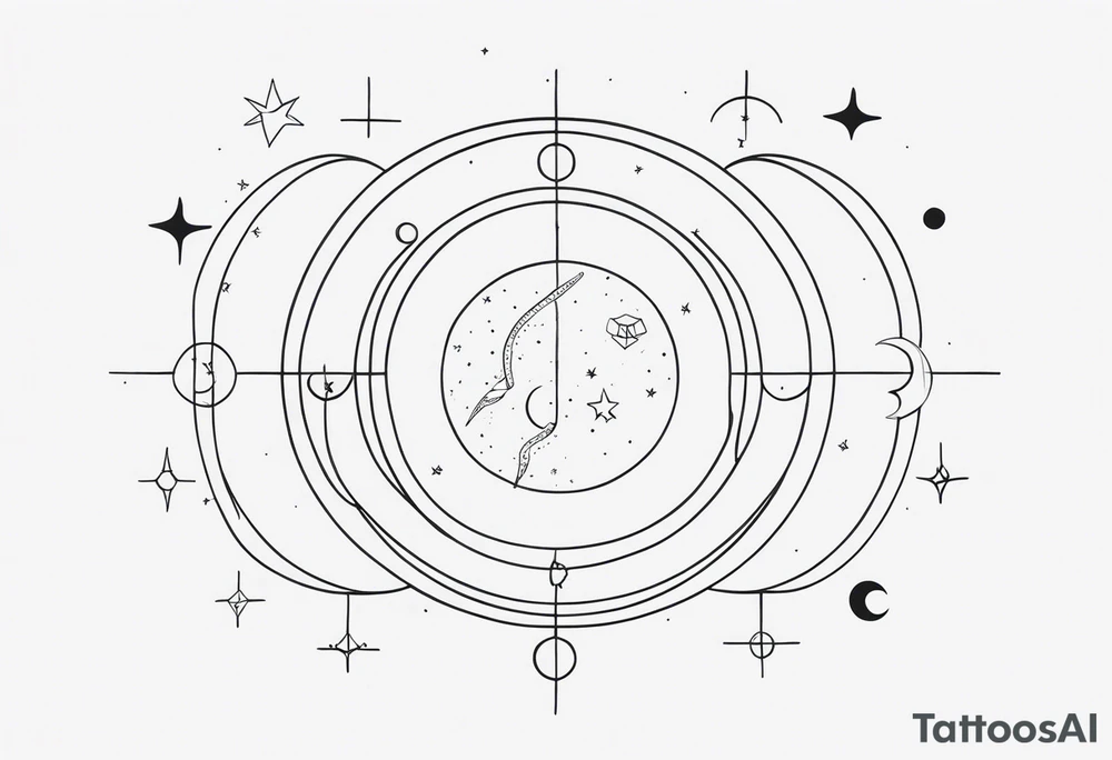 Fine line snake, moon phases, constellations tattoo idea