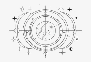 Fine line snake, moon phases, constellations tattoo idea