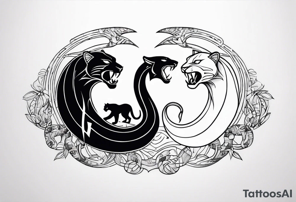 A snake and a panther To fight and wrap around the word "vitality" tattoo idea