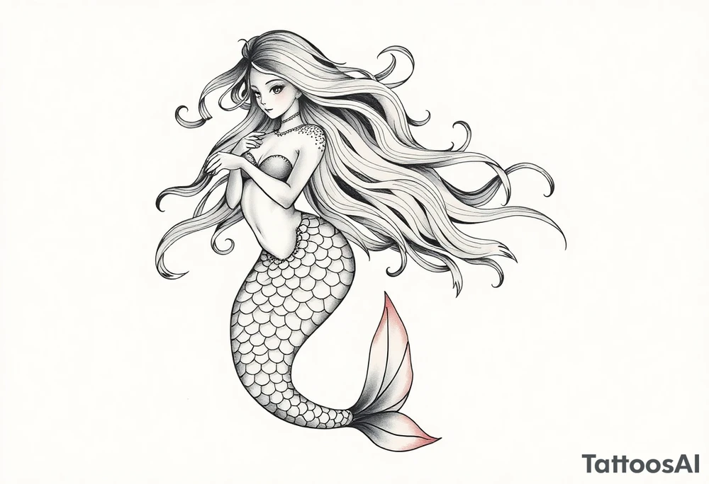 mermaid with flowing hair tattoo idea
