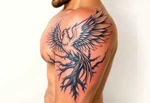 Powerful Phoenix rising from tree of life tattoo idea
