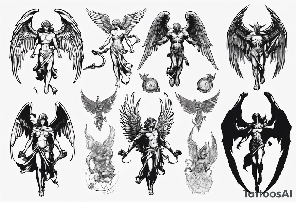 Archangel fighting demon tattoo idea
