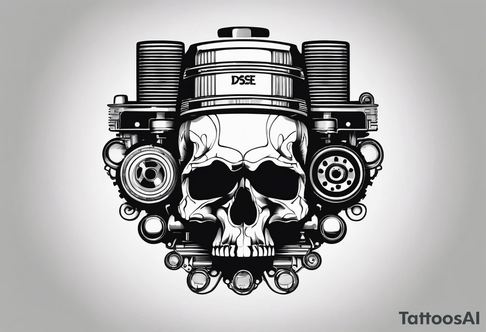 Powerful skull and engine, in this appears a piston and a turbo, also the dseign must be vertical. Also, the desing must be minimalistic not saturated. Remember the vertical design as this will go in my calf tattoo idea
