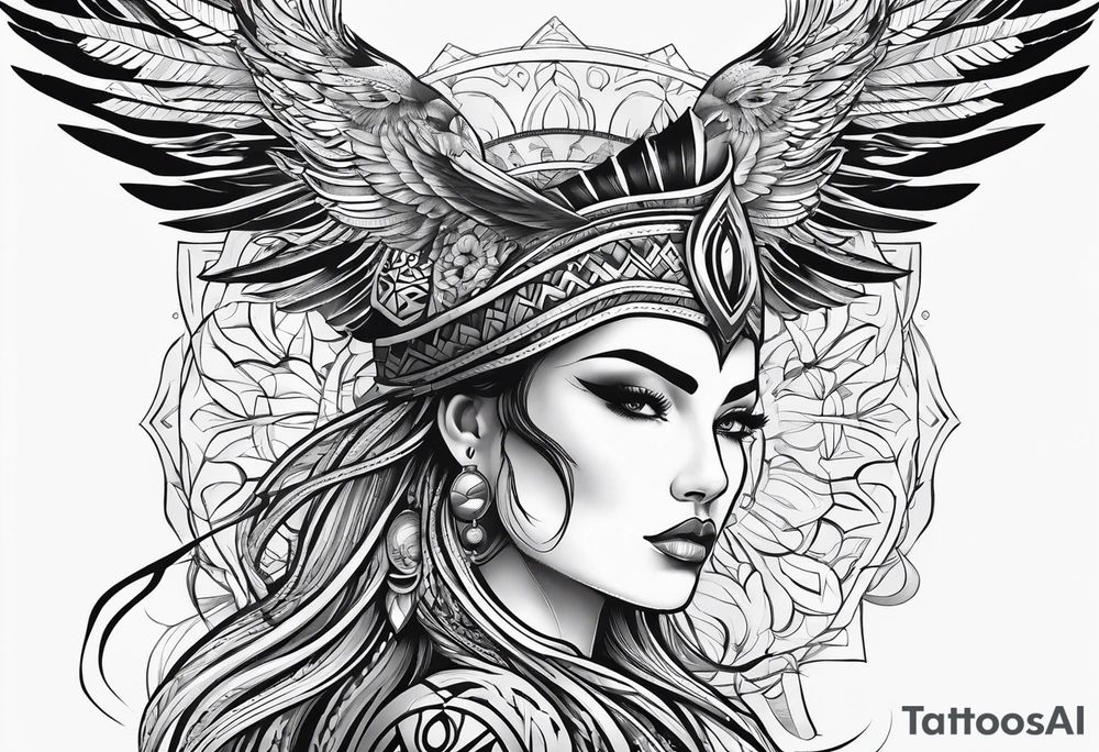 Thigh tattoo of a Powerful women, motherhood, thunderbird, medical, psychology tattoo idea