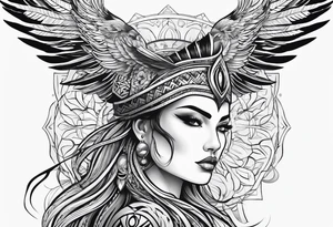 Thigh tattoo of a Powerful women, motherhood, thunderbird, medical, psychology tattoo idea